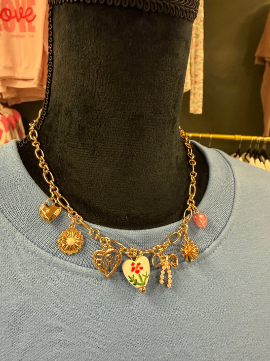Ceramic flower charm necklace