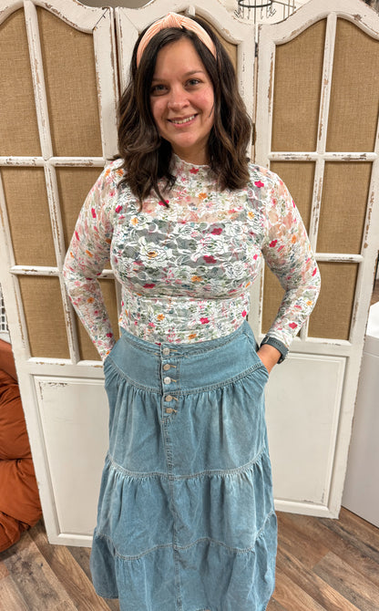 Floral mesh top