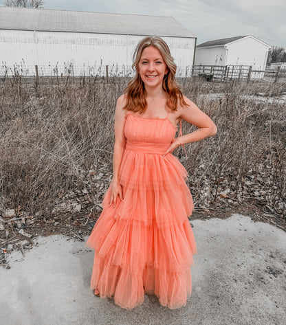 ROMANTIC TIERED MESH RUFFLED DRESS