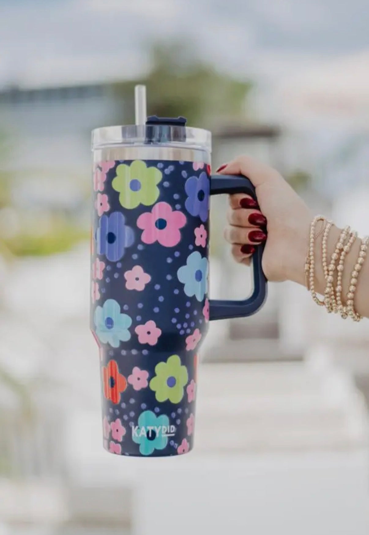 KATYDID Navy Floral Tumbler