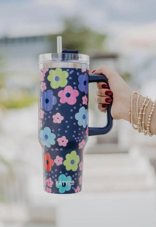 KATYDID Navy Floral Tumbler