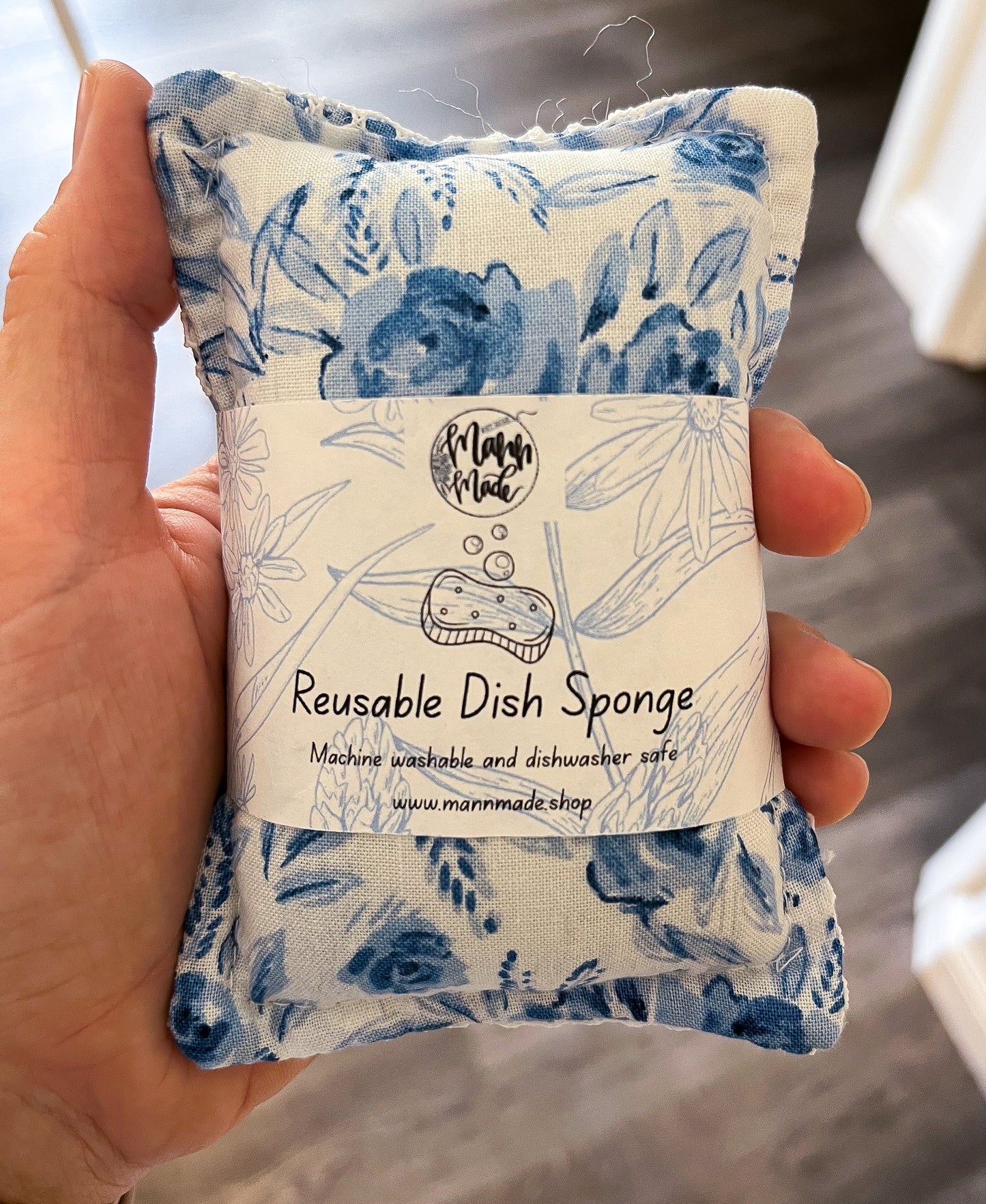 Blue floral reusable sponge