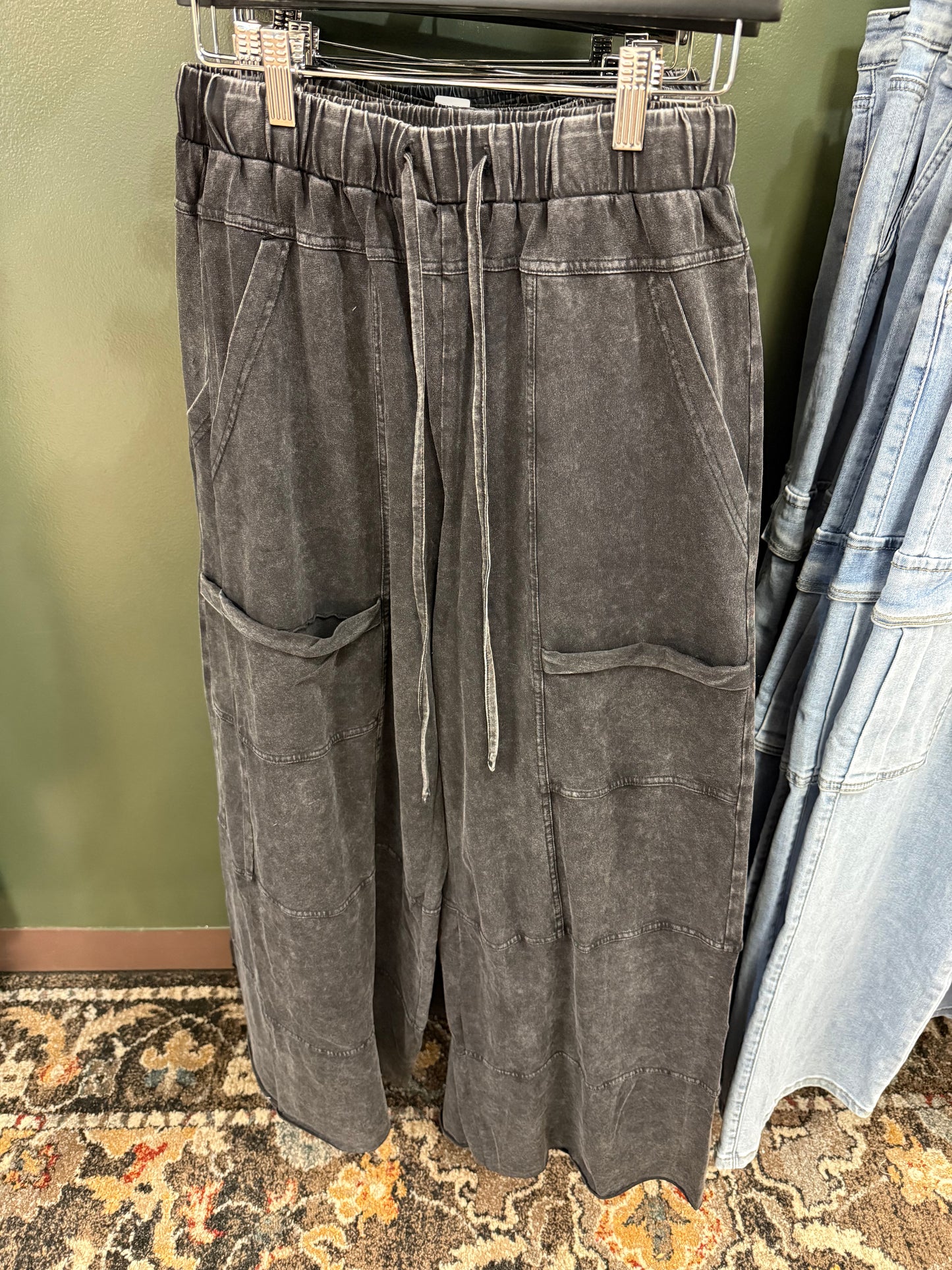 Black mineral wash pants