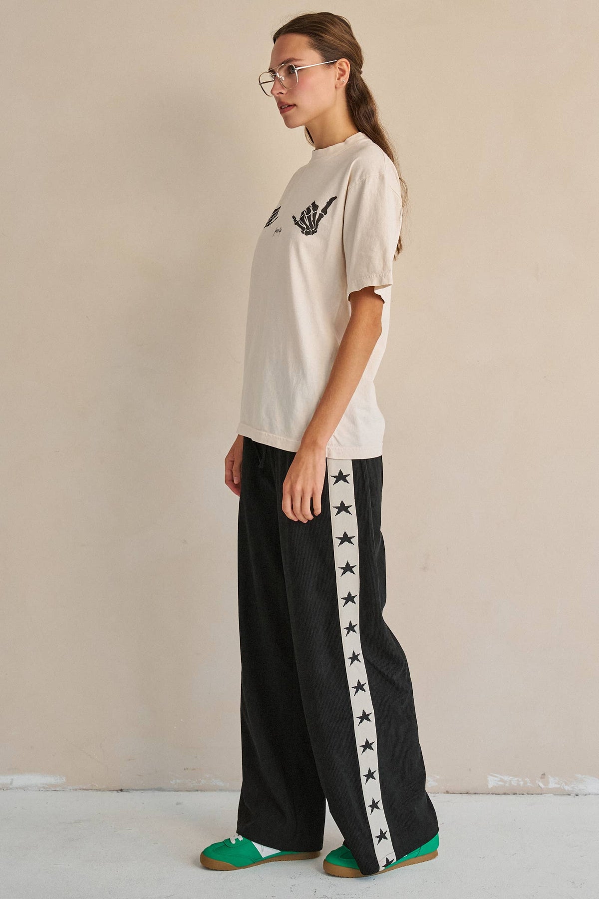 STAR STRIPE CORDUROY WIDE LEG PANTS