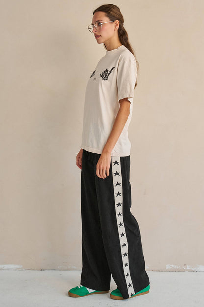 STAR STRIPE CORDUROY WIDE LEG PANTS