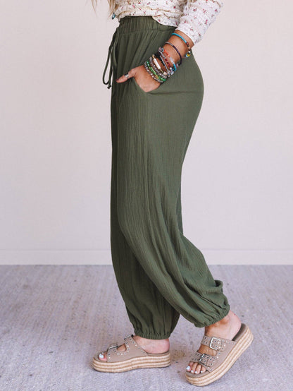Celestia Wide Leg Cinched Pants - Olive