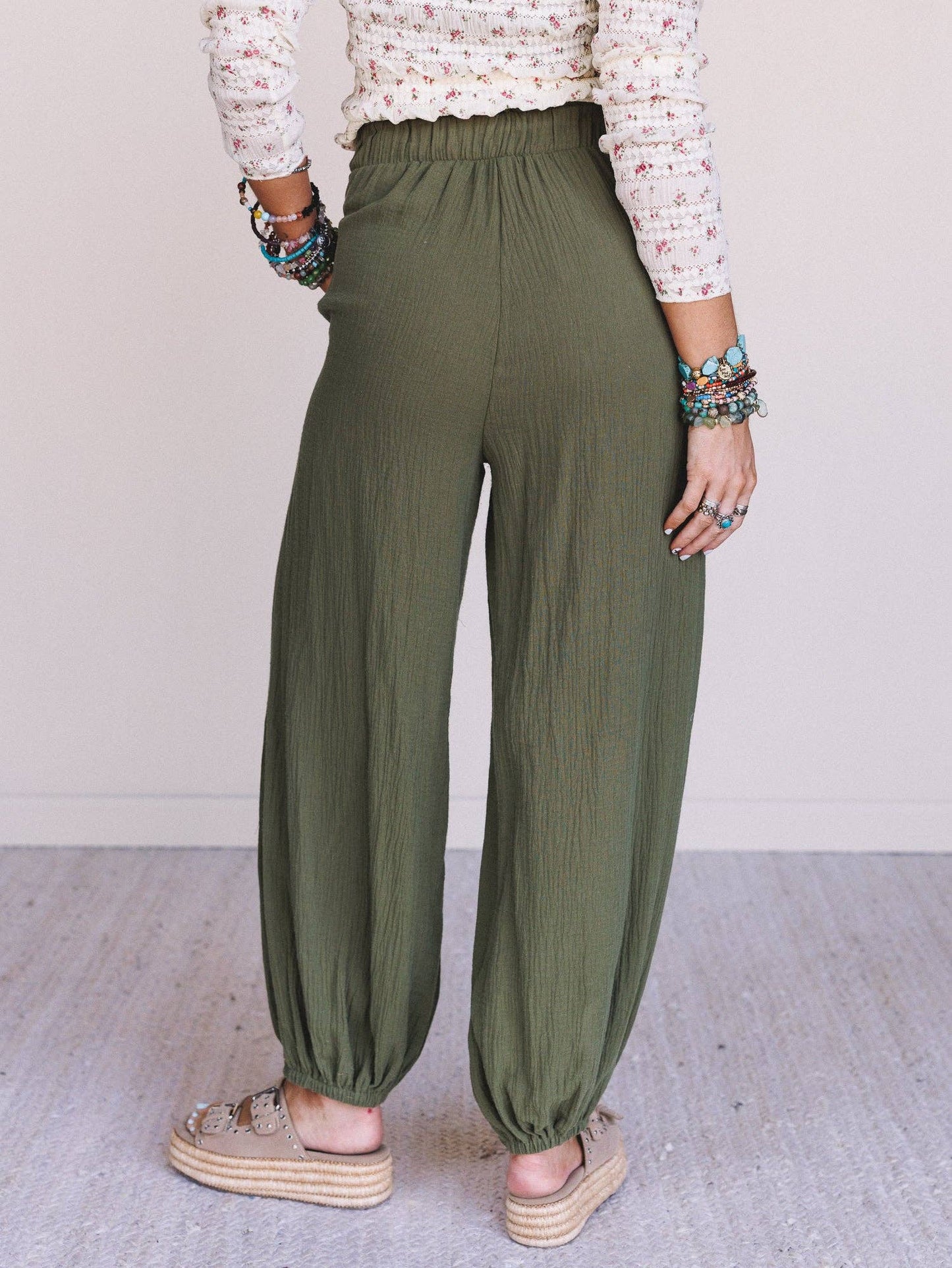 Celestia Wide Leg Cinched Pants - Olive