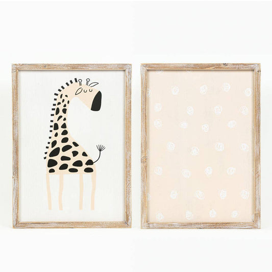 Reversible Giraffe wood framed sign