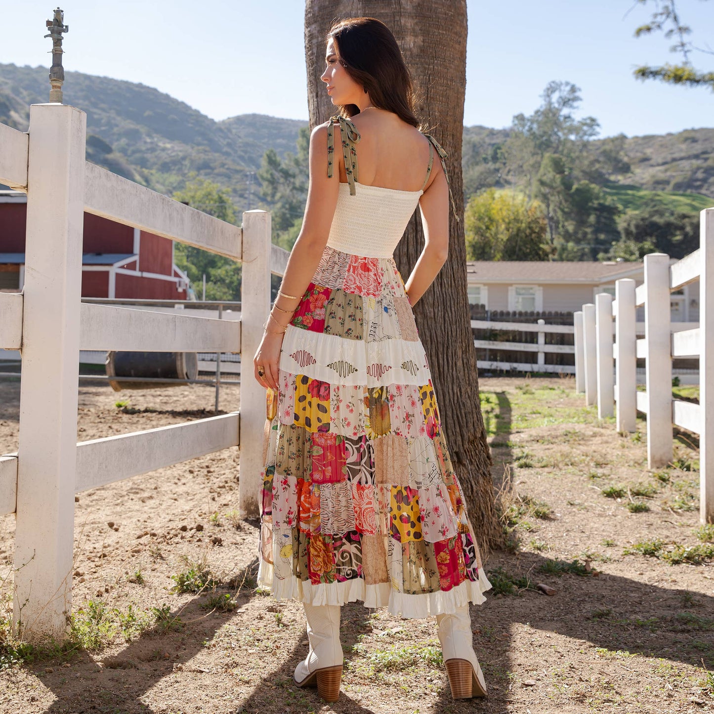 Artisan Pearl Maxi Dress Smocked Bodice Aari Embroidery