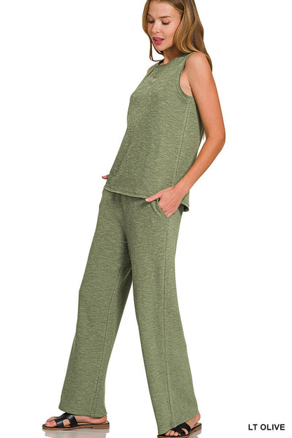 Cotton Slub Tank & Pants 2PC Set - Zenana✨ 3 colors 🤎💚🖤