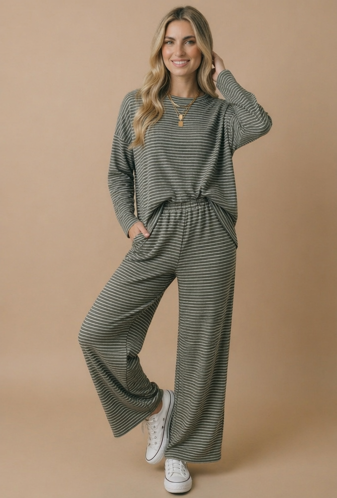 Round Neck Striped Oversized French Terry Top