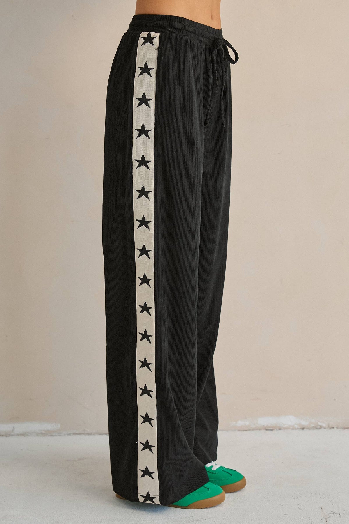 STAR STRIPE CORDUROY WIDE LEG PANTS