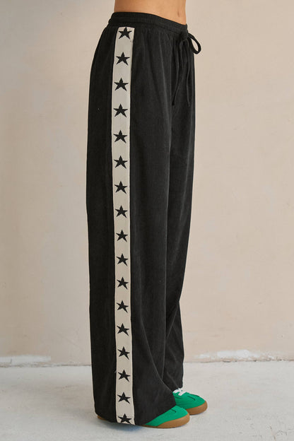 STAR STRIPE CORDUROY WIDE LEG PANTS