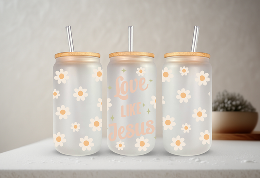 Love Like Jesus | 20 oz Glass Libbey with Bamboo Lid & Straw