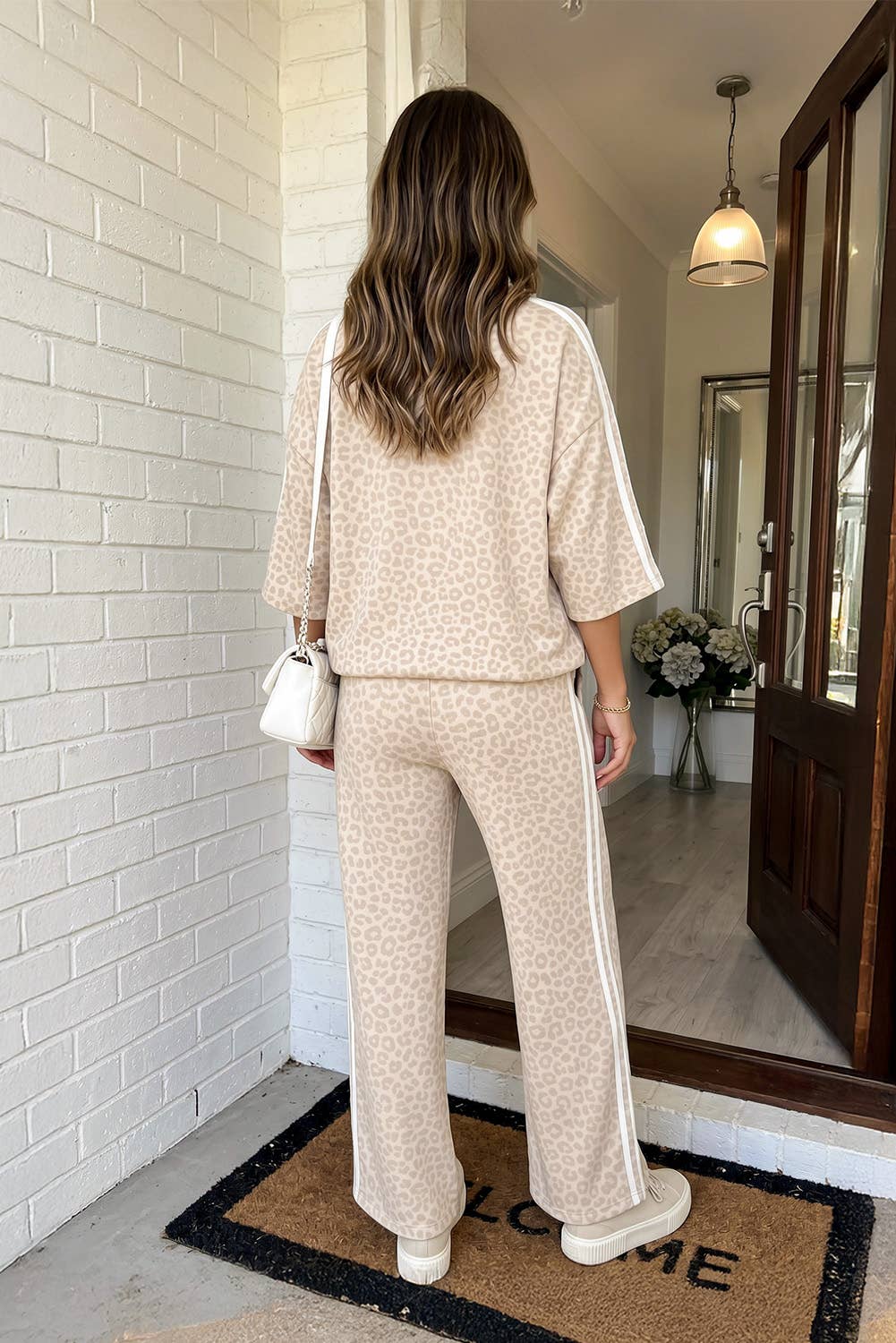 Leopard Side Striped Pants Set
