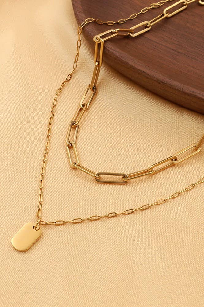 Double gold paperclip necklace